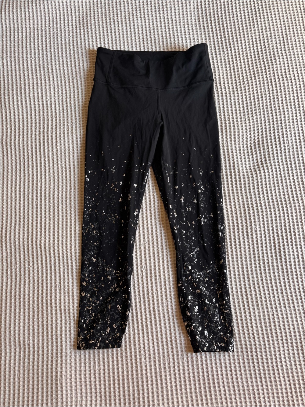 lululemon athletica Cropped Black Leggings with Silver Paint-Splash Detail